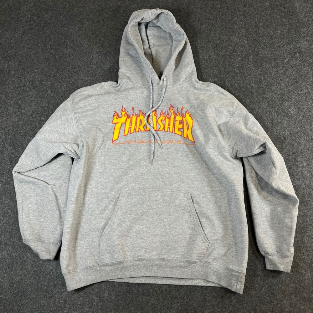 Thrasher Magazine Flame Logo Hoodie Gray Skateboard Sweatshirt Mens Medium